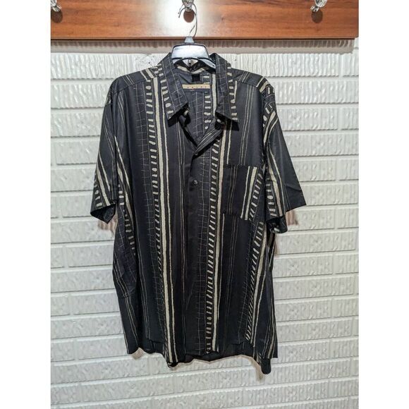 Haupt Men's Black & Tan Pattern Short-Sleeve Button-Down Shirt Size XL/44 - Picture 1 of 7